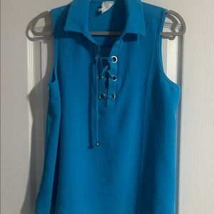 NAIF Sleeveless Turquoise Lace-Up Blouse